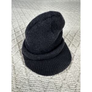 Vtg USA Black WOOL WATCH Cap w/ Bill Visor Knit Military Army Navy Hat Beanie